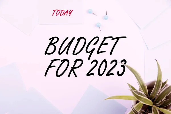 Текст Підпису Представляє Бюджет 2023 Рік Письмові Оцінки Доходів Витрат — стокове фото