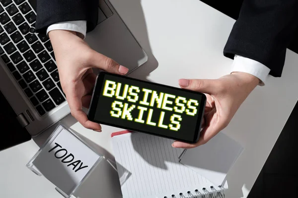 Text sign showing Business SkillsAn ability to acquire systematic effort of job functions, Business overview An ability to acquire systematic effort of job functions