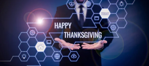 Text Bildtext Som Presenterar Happy Thanksgivingharvest Festival Nationell Helgdag Firas — Stockfoto