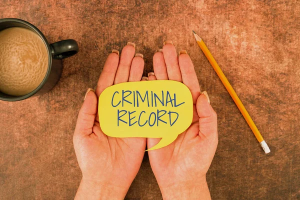 Text Sign Showing Criminal Recordprofile Person Criminal History Details Internet — Stock Photo, Image