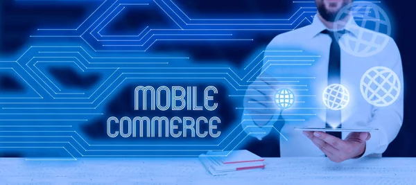 Handschrift Tekst Mobiele Commercemet Behulp Van Mobiele Telefoon Commerciële Transacties — Stockfoto
