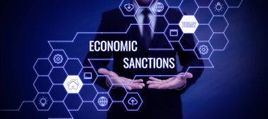 Kavramsal manşet Ekonomik Yaptırımlar Cezası başka bir ülke ticaret savaşına, kavramsal fotoğraf cezasına, başka bir ülke ticaret savaşına uygulandı