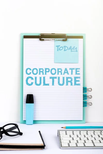 Conceptual caption Corporate CultureBeliefs and ideas that a company has Shared values, Business approach Beliefs and ideas that a company has Shared values