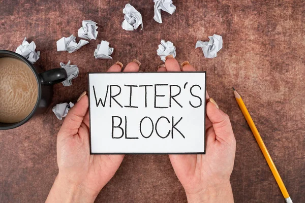 Text sign showing Writer s is BlockCondition of being unable to think of what to write, Business concept Condition of being unable to think of what to write