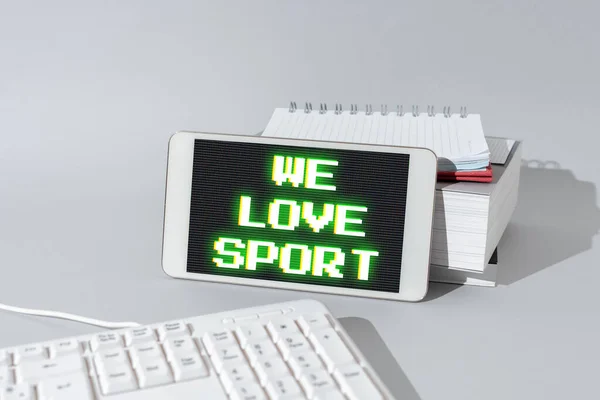 Texto Caligrafia Nós Amamos Esporte Conceito Negócio Para Gostar Muito — Fotografia de Stock