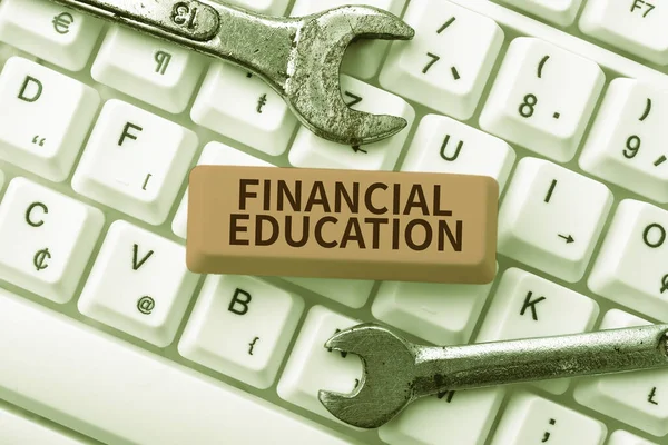 Mali Eğitim Fikri Finans Yatırım Gibi Parasal Alanları Anlama Metni — Stok fotoğraf