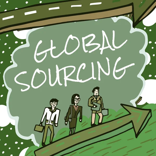 Текст Демонстрирующий Вдохновение Global Sourcingpractice Sourcing Global Market Goods Business — стоковое фото