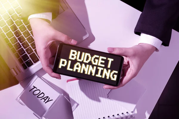 Tekst Pokazujący Inspirację Planowanie Budżetowepisemny Opis Bieżących Przyszłych Wydatków Pomysł — Zdjęcie stockowe