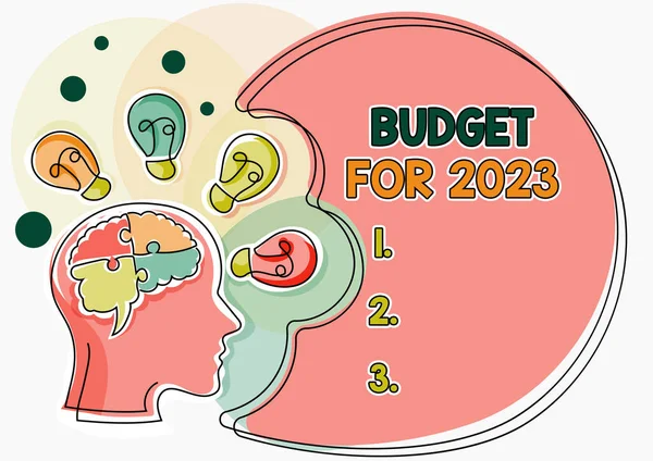Текст Знаку Показує Бюджет 2023 Письмові Оцінки Доходів Витрат 2023 — стокове фото
