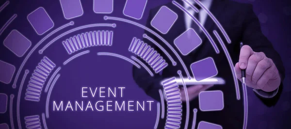 Handschrifttekst Event Managementcreatie Ontwikkeling Van Grootschalige Acties Festivals Business Approach — Stockfoto