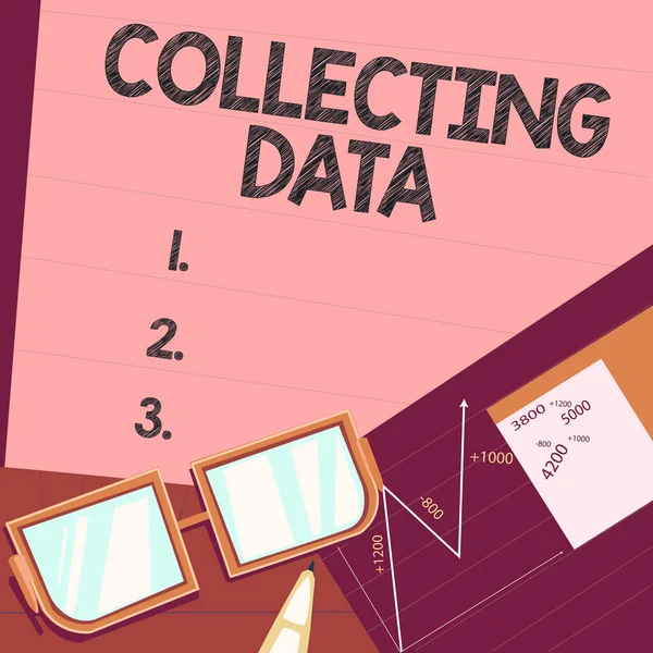 Exibição Conceitual Coletando Dados Coletando Medindo Informações Sobre Variáveis Interesse — Fotografia de Stock