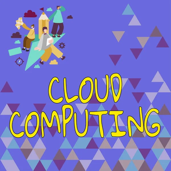 Text Rukopisu Cloud Computingpoužít Síť Vzdálených Serverů Hostovaných Internetu Obchodní — Stock fotografie