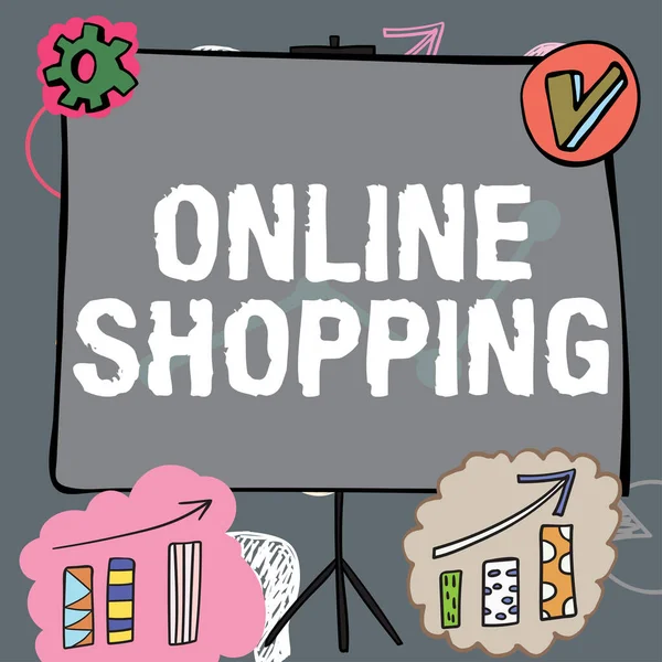 Fogalmi Megjelenítés Online Shoppingallows Consumers Buy Goods Internet Üzleti Áttekintés — Stock Fotó