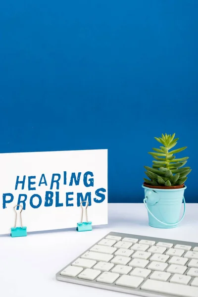 Text Caption Presenting Hearing Problemsis Partial Total Inability Listen Sounds — Stock Photo, Image