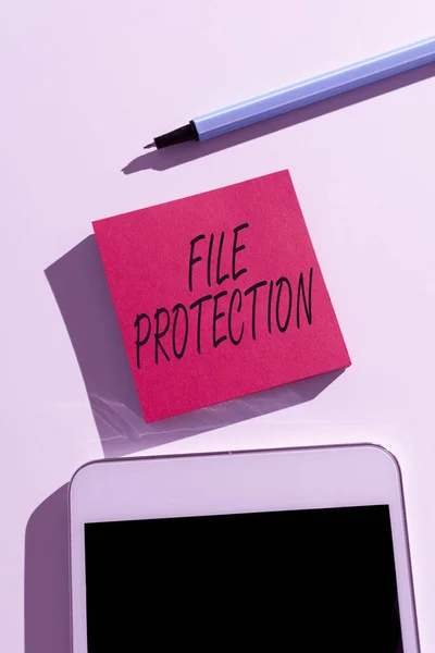 Hand Writing Sign File Protectionpreventing Accidental Erasing Data Using Storage — Stock Photo, Image