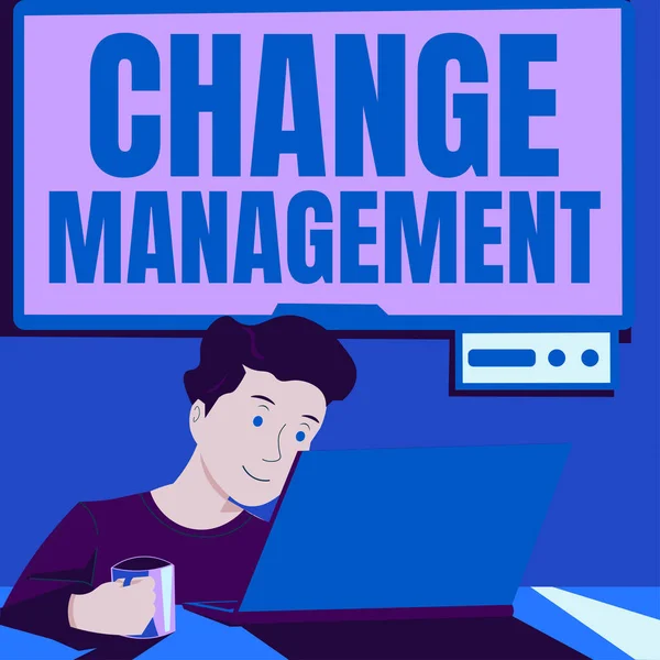 Szöveges Megjelenítés Change Managementvezetés Helyettesítése Egy Szervezetben Politikák Koncepció Jelentése — Stock Fotó
