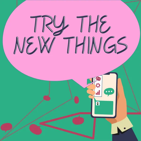 Teksten Weergeven Try New Thingsbreaks Life Routine Learn Some Innovatieve — Stockfoto