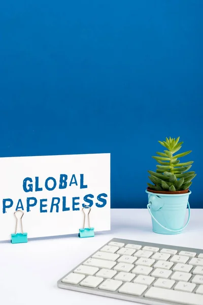 Legenda Conceitual Global Paperlessgoing Para Métodos Tecnologia Como Mail Vez — Fotografia de Stock