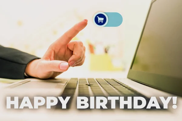 Sign Displaying Happy Birthdaythe Birth Anniversary Person Celebrated Presents Word — Stock Photo, Image