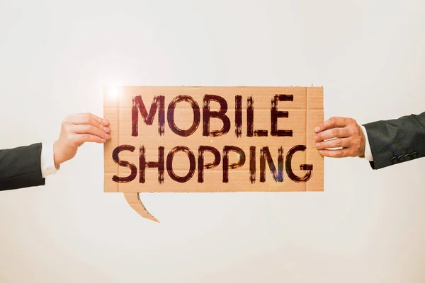 Texte Manuscrit Mobile Shoppingachat Vente Biens Services Mobile Idée Entreprise — Photo