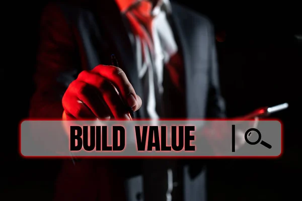 Inspiráció Mutató Jel Build Value Üzleti Koncepció Elég Hatékony Ahhoz — Stock Fotó