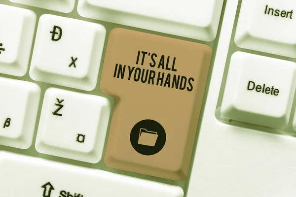 Text Sign Showing All Your Hands Business Showcase Hold Rein — Stock Photo, Image