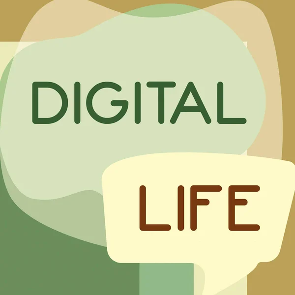 Podpis Tekstowy Prezentujący Cyfrowe Życie Przegląd Działalności Życie Świecie Połączonym — Zdjęcie stockowe