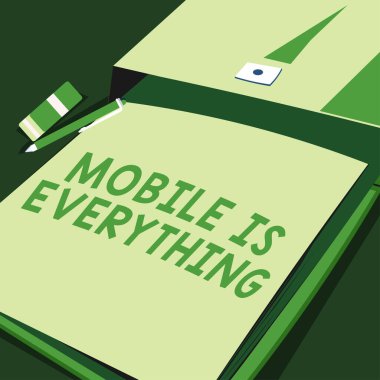 El yazısı metni Mobil Her şey, İş Genel Görünümü Bilgisayar Aygıtı Bir Planlayıcı Cüzdan Düzenleyici