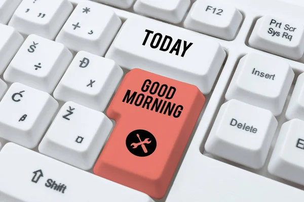 Text Sign Showing Good Morning Internet Concept Conventional Expression Meeting — Stock Photo, Image