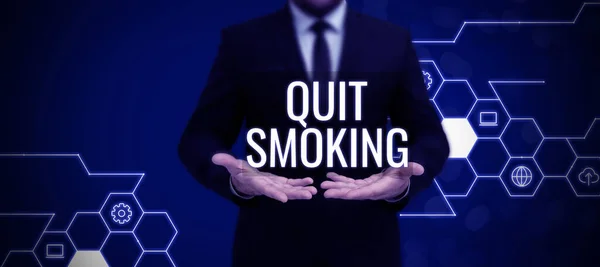 Legenda Texto Apresentando Quit Smoking Conceito Negócio Descontinuar Parar Uso — Fotografia de Stock