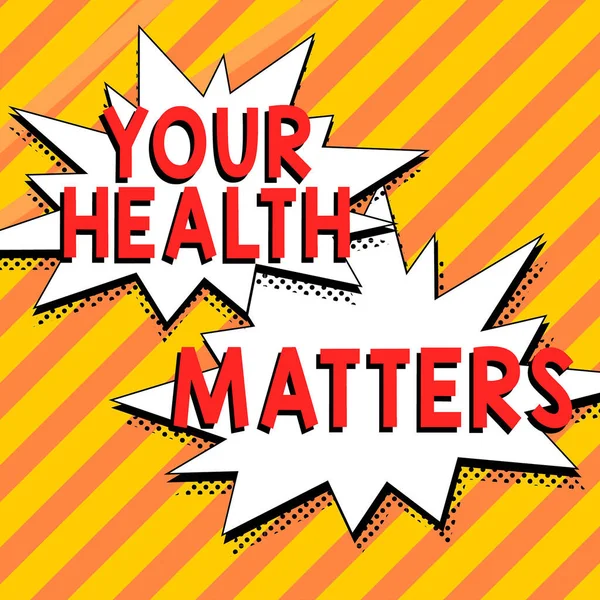 Bildunterschrift Für Die Gesundheit Wichtig Ist Wort Zur Körperlichen Gesundheit — Stockfoto