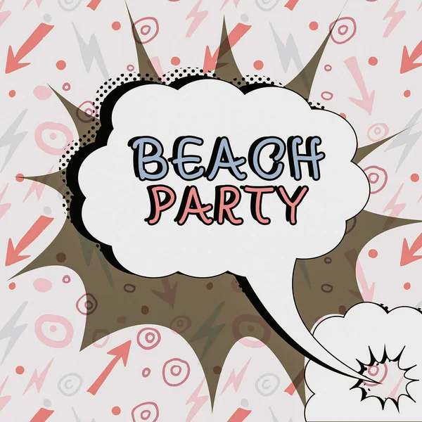 Text caption presenting Beach Party, Word Written on small or big festival held on sea shores usually wearing bikini