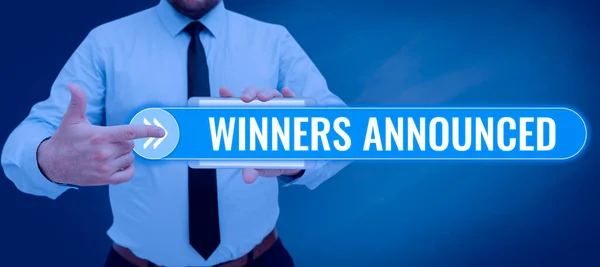 Writing Displaying Text Winners Announcedannouncing Who Won Contest Any Competition — Stock Photo, Image