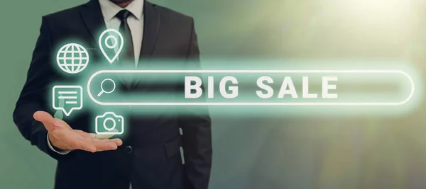 Szöveg Tábla Mutatja Big Sale Üzleti Koncepció Üzembe Termékek Magas — Stock Fotó