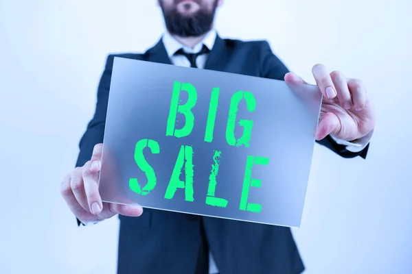 Textový Nápis Zobrazující Big Sale Obchodní Nápad Uvedení Produktů Vysokou — Stock fotografie