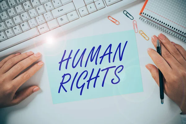 标有人权的文字标志 道德原则的文字标志 受法律保护的表演的规范 — 图库照片