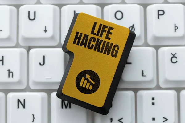 Kézírás Jel Life Hacking Üzleti Megközelítés Egyszerű Okos Technikák Megvalósítása — Stock Fotó