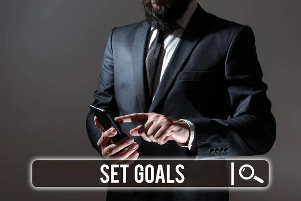 Text Showing Inspiration Set Goals Word Defining Achieving Something Future — Stock Photo, Image