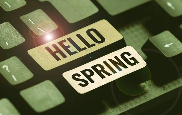 Γράφοντας Εμφάνιση Κειμένου Hello Spring Internet Concept Καλωσορίζοντας Την Εποχή — Φωτογραφία Αρχείου