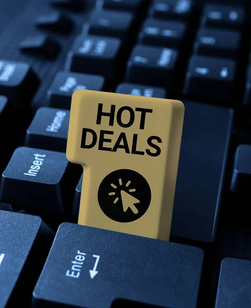 Inspiração Mostrando Sinal Hot Deals Abordagem Negócios Acordo Através Qual — Fotografia de Stock