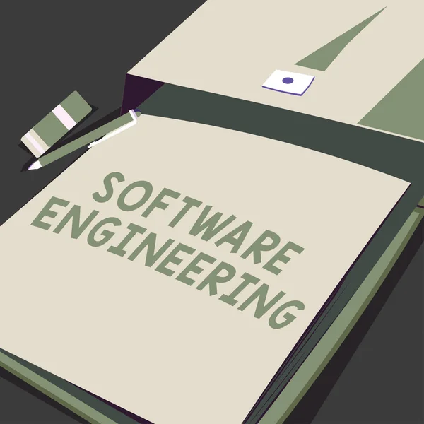 Firma Escritura Mano Ingeniería Software Concepto Negocio Desarrollo Programas Enfoque — Foto de Stock