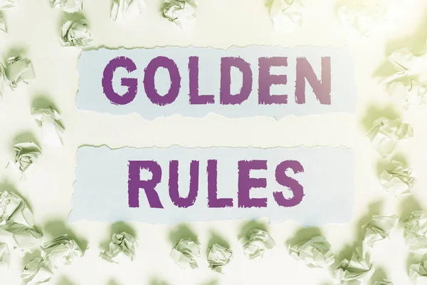 Bildunterschrift Goldene Regeln Wort Auf Grundprinzip Geschrieben Das Befolgt Werden — Stockfoto