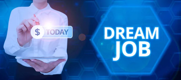 Χειρόγραφο Κείμενο Dream Job Business Showcase Μια Πράξη Που Πληρώνεται — Φωτογραφία Αρχείου