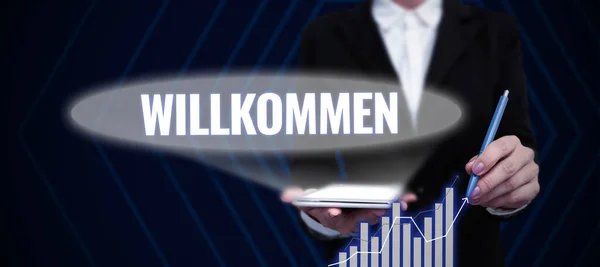 Tekstbord Met Willkommen Woord Geschreven Welkomstshow Evenement Huis Iets Die — Stockfoto