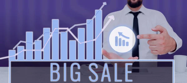 Inspirációt Adó Szöveg Big Sale Business Approach Putting Products High — Stock Fotó