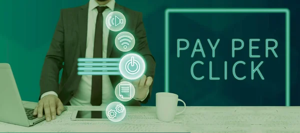 Text Sign Showing Pay Click Business Approach Internet Advertising Model — Stock Photo, Image