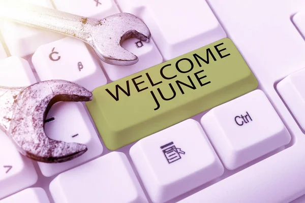 Inspiración Mostrando Signo Bienvenida Junio Enfoque Empresarial Calendario Sexto Mes — Foto de Stock