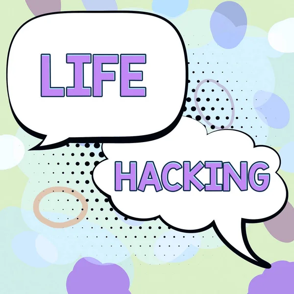 Writing displaying text Life Hacking, Internet Concept Simple and clever techniques in accomplishing task easily