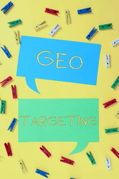 Skriva Textvisning Geo Targeting Word Digital Ads Visningar Adress Adwords — Stockfoto