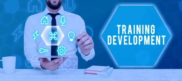 Подпись Концепцией Training Development Business Overview Learn Expand Skills Knowledge — стоковое фото